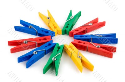 Colored clothespins isolated