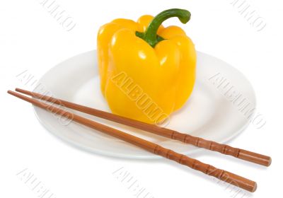 Yellow pepper on a plate