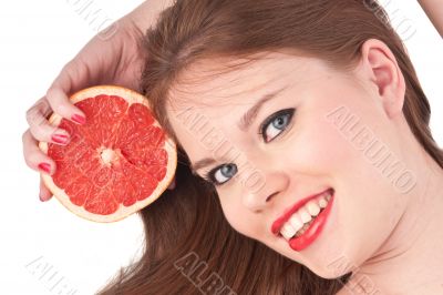 girl and grapefruit