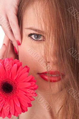 red flower, red lips, red nails