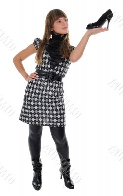 Brunette with black shoe 