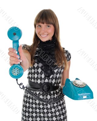 The girl with a handset