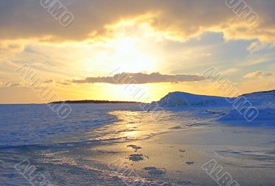 Gold Winter Frosen Sea Sunset in Finland
