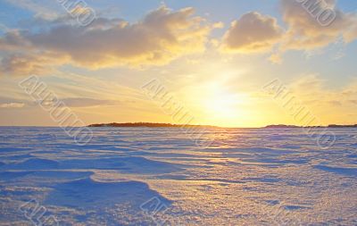 Gold Winter Frosen Sea Sunset in Finland