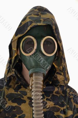 The person  with gas mask