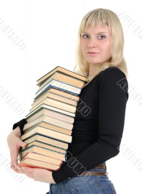 The blonde Holding Lots of Books