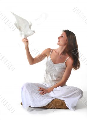 woman and dove