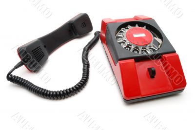 Red - black phone with a disk