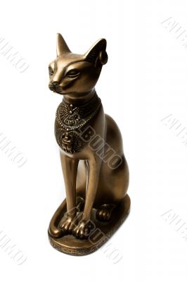 Bronze figure of the Egyptian cat. Isolated on a white backgroun