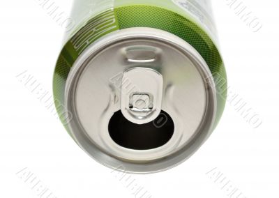 Opened aluminum can for soft drinks or beer