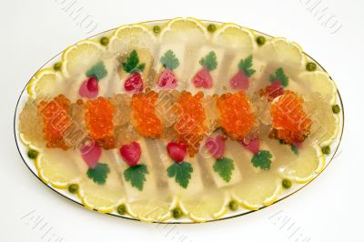 Jellied fish with caviar.