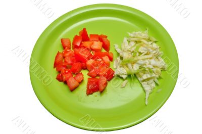 Sliced tomatoes on a plate top view