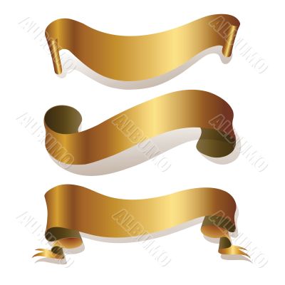 Golden ribbons isolated on white