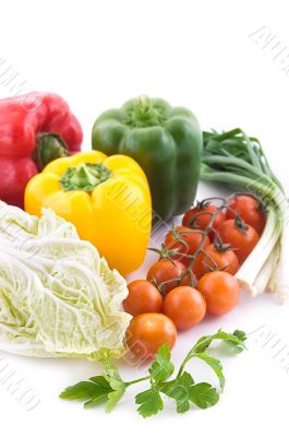 Cabbage with greens, cherry tomatoes and pepper