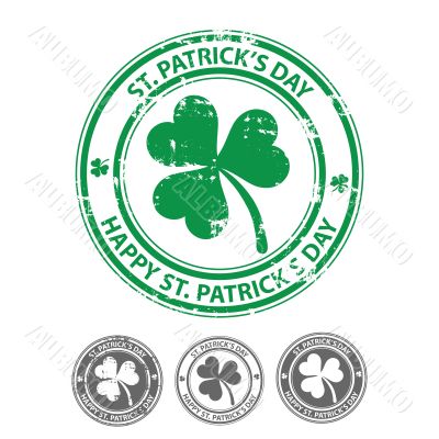 Green grunge rubber stamp with clover