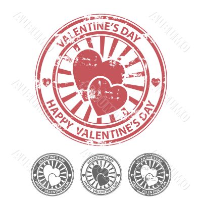 Grunge rubber stamp with two hearts