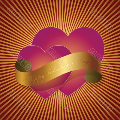 Valentines hearts and ribbon 