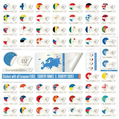 stickers with all european counrtys  flags