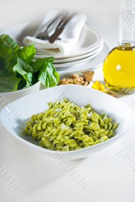 italian fusilli pasta and pesto