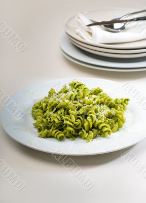 italian fusilli pasta and pesto