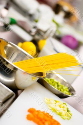 italian spaghetti pasta on kitchen