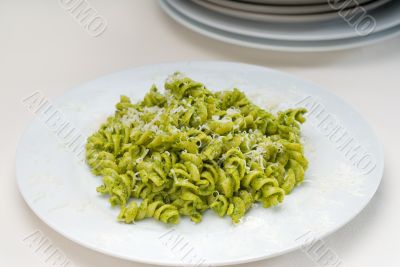 italian fusilli pasta and pesto