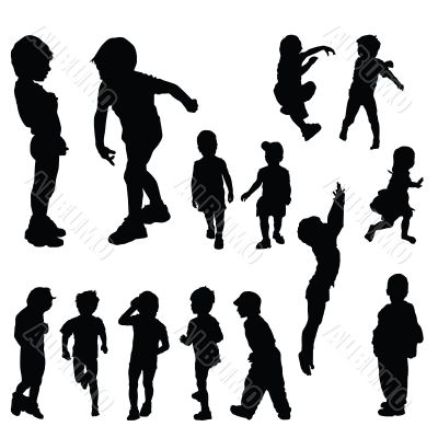 children silhouettes in different positions