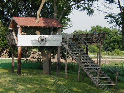 Big Tree House with deck and stairs