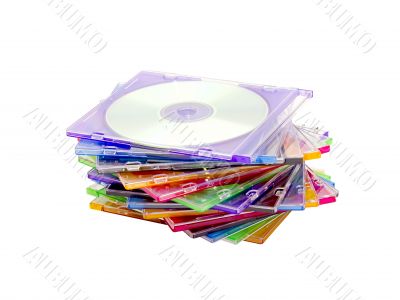 a stack of colored discs