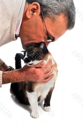 man and cat