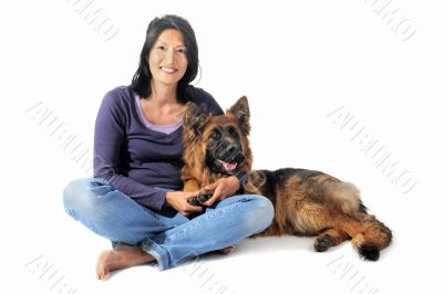 german shepherd and chinese girl