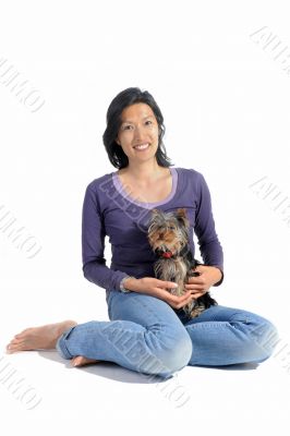 yorkshire terrier and asian girl