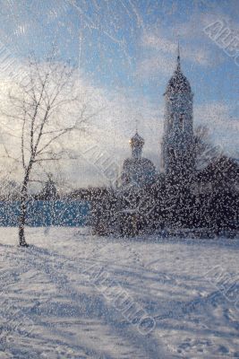 View of Church Thru Frosty Window