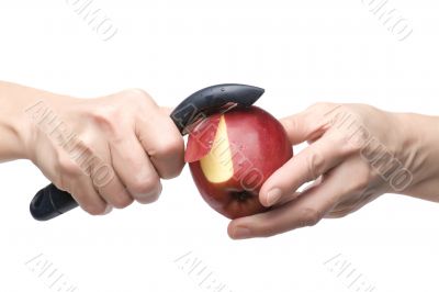 apple on hand on white