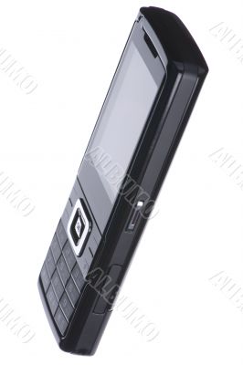 Black mobile phone isolated on white