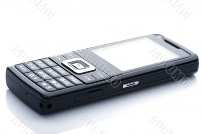 Black mobile phone isolated on white