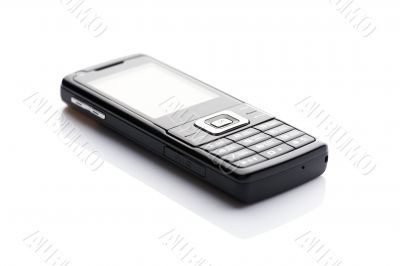 Black mobile phone on white background