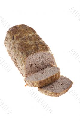 Cutting pork sausage on white
