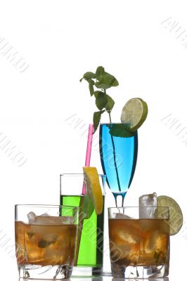glass of whiskey and cocktail on white