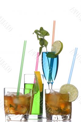 glass of whiskey and cocktail on white background