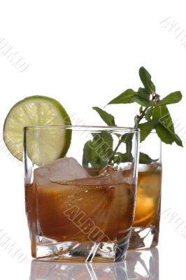 glass of whiskey with ice
