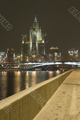 high rise building in night