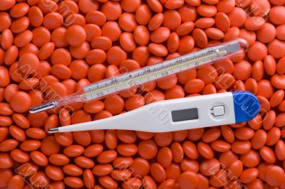 Medical Tablets and thermometer macro