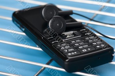 mobile phone on blue