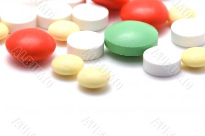 pharmacy tablets on white macro