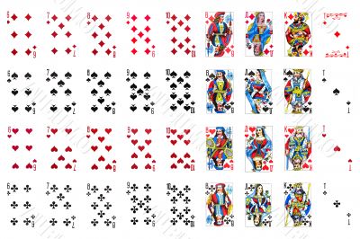 Set of playing card close up on white