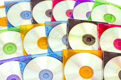 colorful CDs in boxes