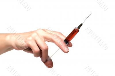syringe on hand