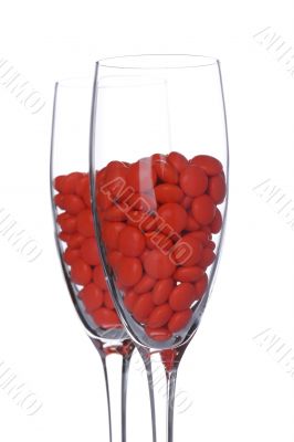 tablet on wine glass closeup