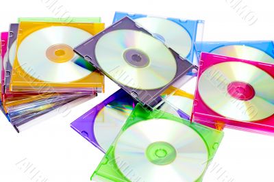colorful CDs in boxes